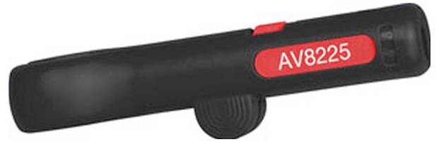 Ein schwarzes, tragbares Scanner-Gerät mit der Modellnummer 'AV8225', die auf einem roten Etikett gedruckt ist.