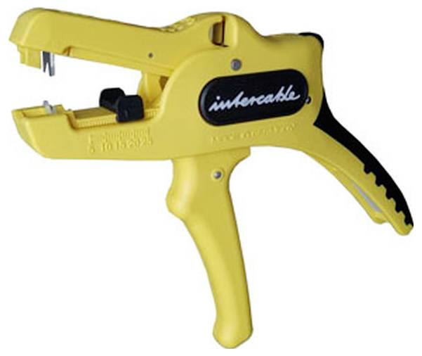 Ein gelber Abisolierwerkzeug mit schwarzem Griff und dem Schriftzug 'intercable' an der Seite, entwickelt zum Abmanteln von Isolierungen von Drähten.