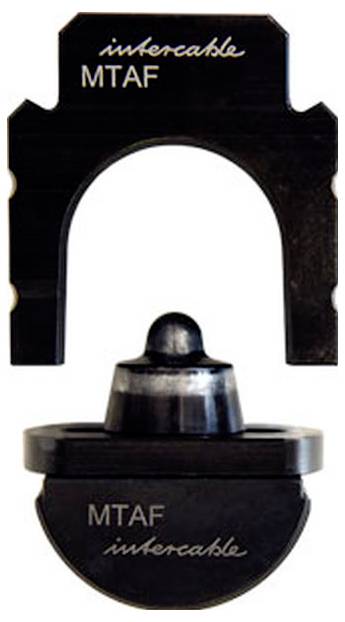 'inkercable MTAF'-Gravur auf zwei schwarzen mechanischen Teilen; oben eine Halterungsdesign und unten eine Mechanismus mit abgerundeter Oberseite.