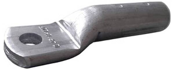 Eine Metallkabelschuh mit einem Loch zum Anschluss von Kabeln, die für eine sichere Befestigung und effiziente Leitfähigkeit konzipiert ist.