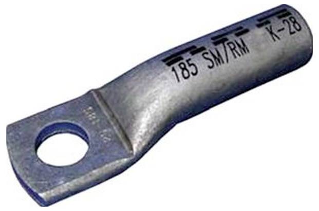 Kabelanschlussklemme, bezeichnet als 185 SM/RM K-28, mit rundem Loch für sichere Verbindung.