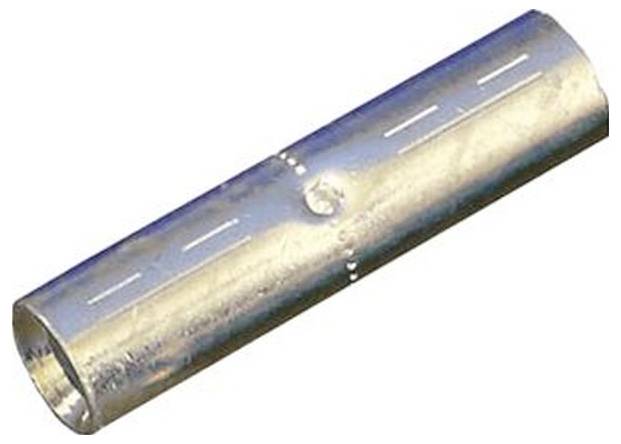 Ein glänzender metallischer Zylinder-Verbindungsanschluss mit einer leichten Verdickung in der Mitte, der für elektrische oder sanitäre Anwendungen verwendet wird.