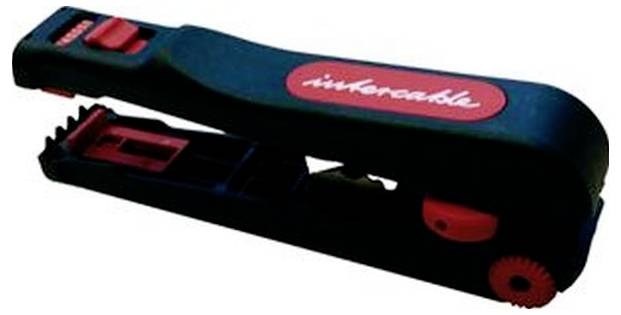 Ein schwarz-roter Kabelabisolierer, der für effizientes Entfernen von Isolierungen entwickelt wurde und mit einem Schiebemechanismus und Einstellungsoptionen ausgestattet ist.