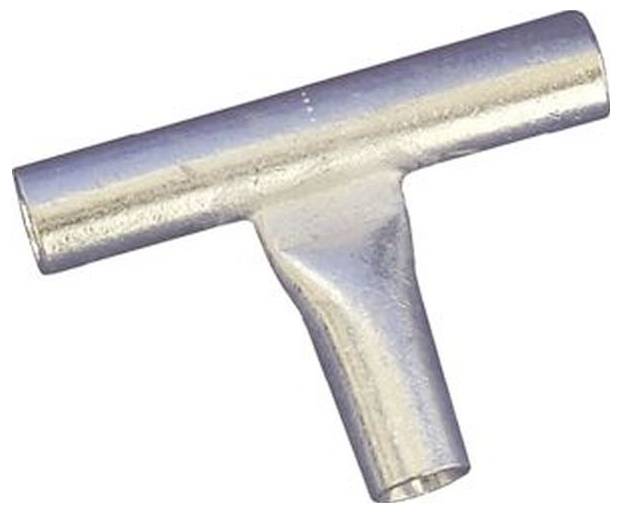 Eine metallene T-förmige Rohrverschraubung mit drei Öffnungen, die zum Verbinden von Rohren und für Installationszwecke konzipiert ist.