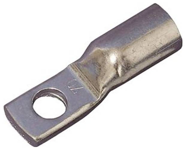 Metallische Kabelschuh mit einem einseitigen flachen Loch, verwendet zur Verbindung von elektrischen Kabeln mit Geräte-Anschlüssen.