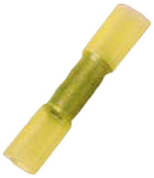 Ein gelber Schrumpfverbinder zum sicheren Verbinden von elektrischen Leitungen, der eine Isolierung zum Schutz vor Korrosion und Beschädigung aufweist.
