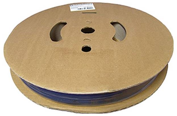 Eine große, runde Pappspule mit einem blauen Kabel, das um sie gewickelt ist, die zum Lagern und Ausgeben von elektrischen Leitungen oder ähnlichen Produkten verwendet wird.