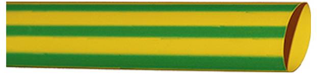 Ein zylindrisches Objekt mit abwechselnd gelben und grünen Streifen, von der Seite betrachtet.