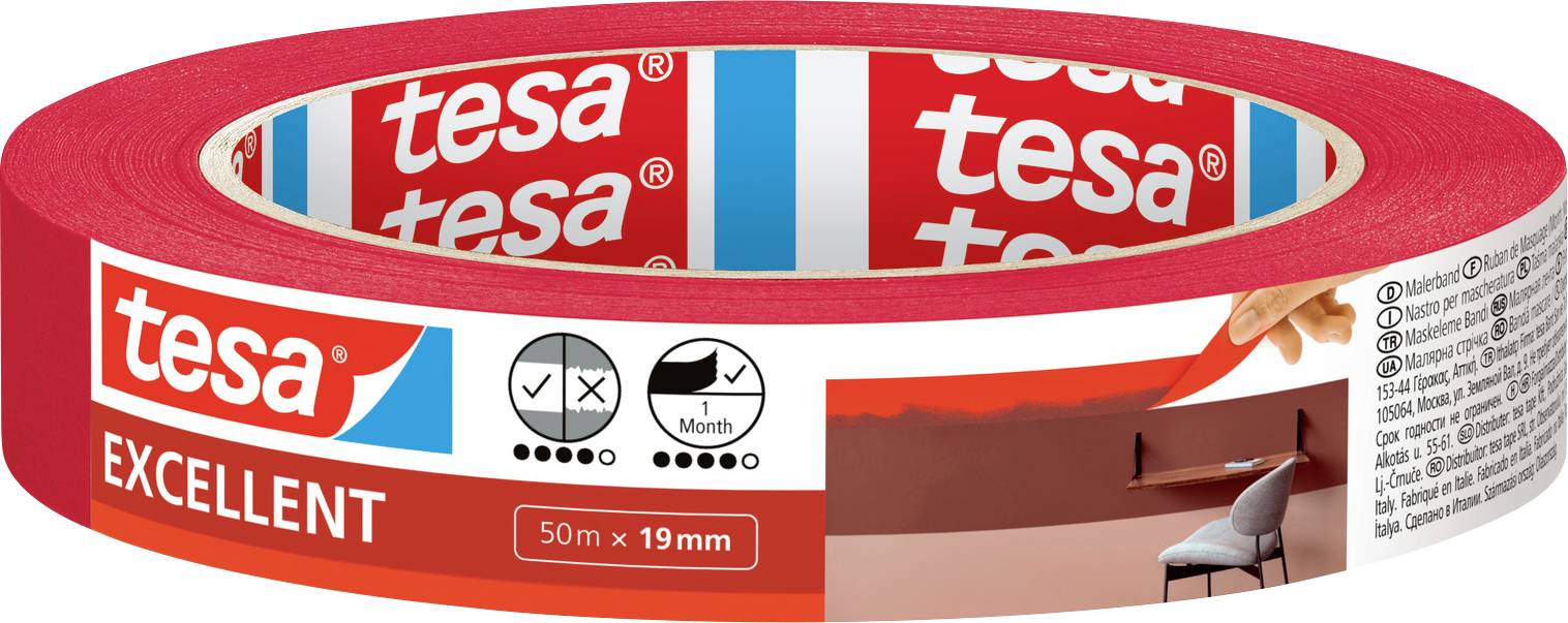 Rolle rotes Tesa-Abklebeband, gekennzeichnet mit „EXCELLENT