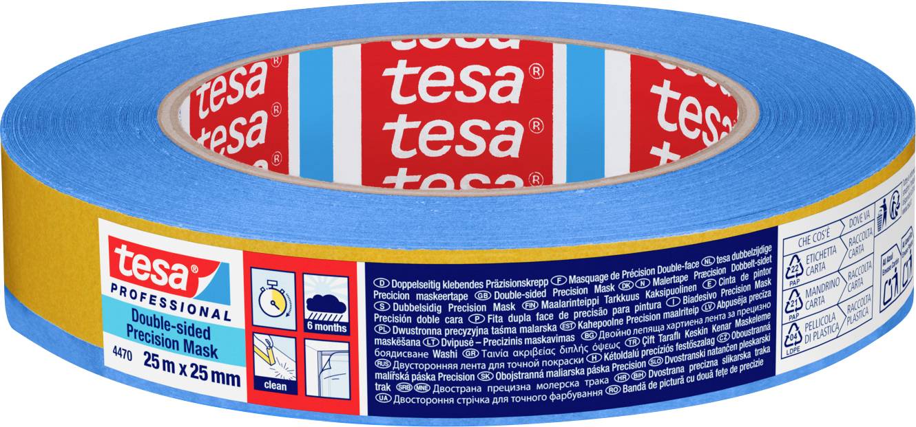 Doppelseitiges Präzisionskrepp tesa® Professional 4470 Außen UV PLUS 04470-00001-00 Farbe blau Rollenbreite 25 mm Roll