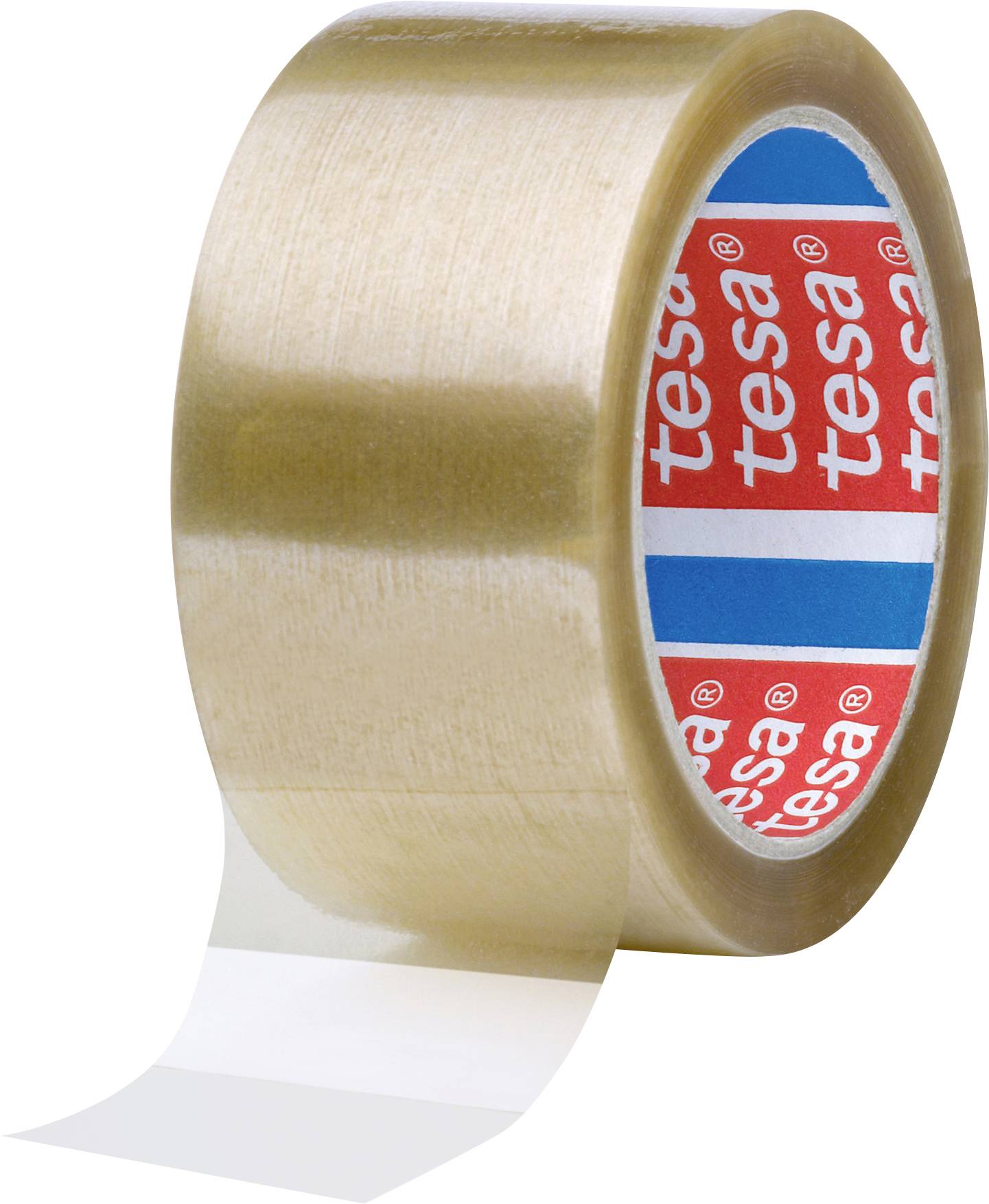 Eine teilweise abgerollte Rolle durchsichtigen Packbandes, das die Marke „tesa