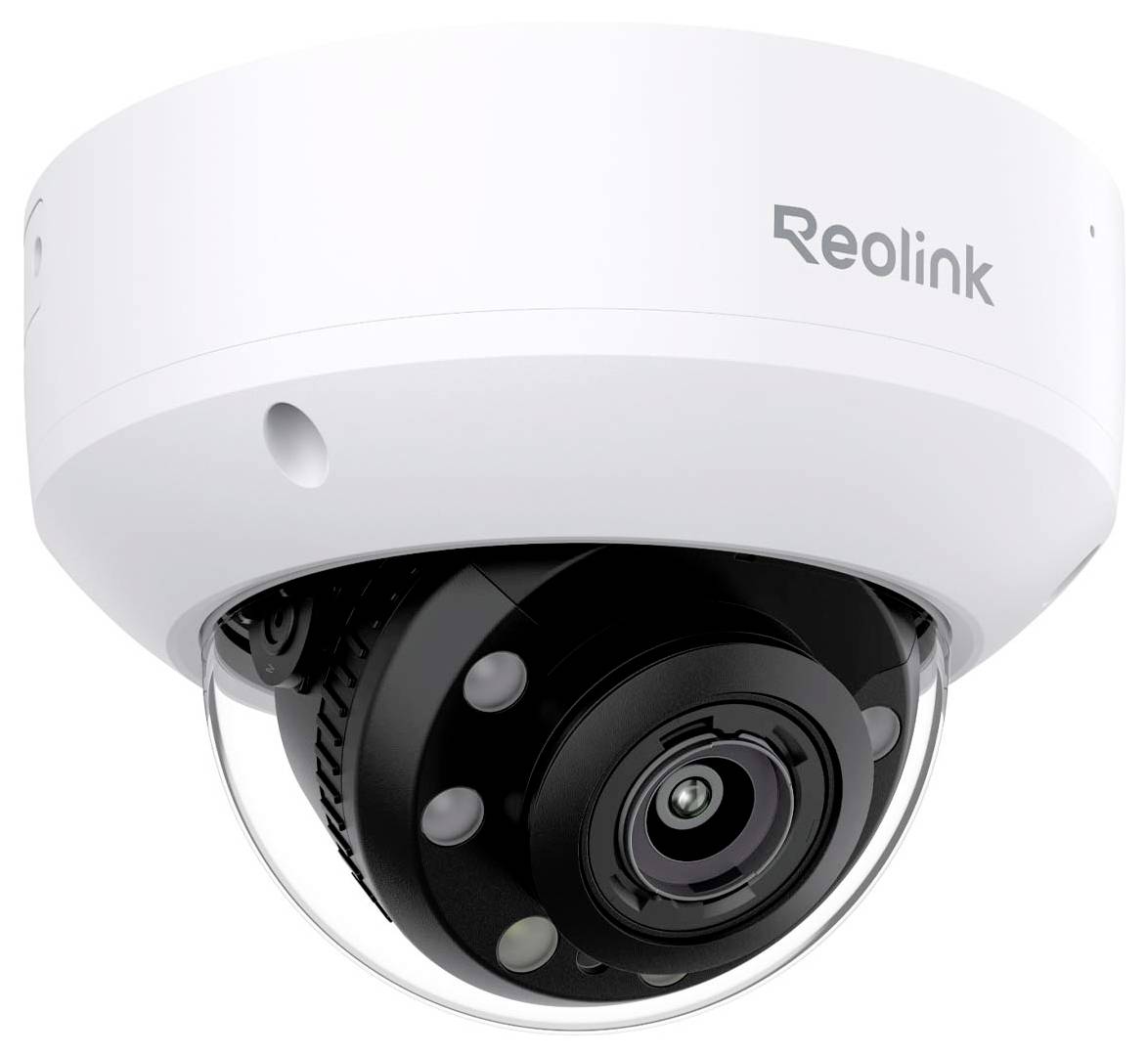 Sicherheitskamera in weißem Gehäuse mit sichtbarer Marke 'Reolink', entwickelt für Überwachungszwecke.
