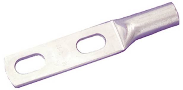 Eine Metall-OPGW-Endklemme mit zwei länglichen Löchern, die in elektrischen Anwendungen zum Befestigen von Freileitungen verwendet wird.