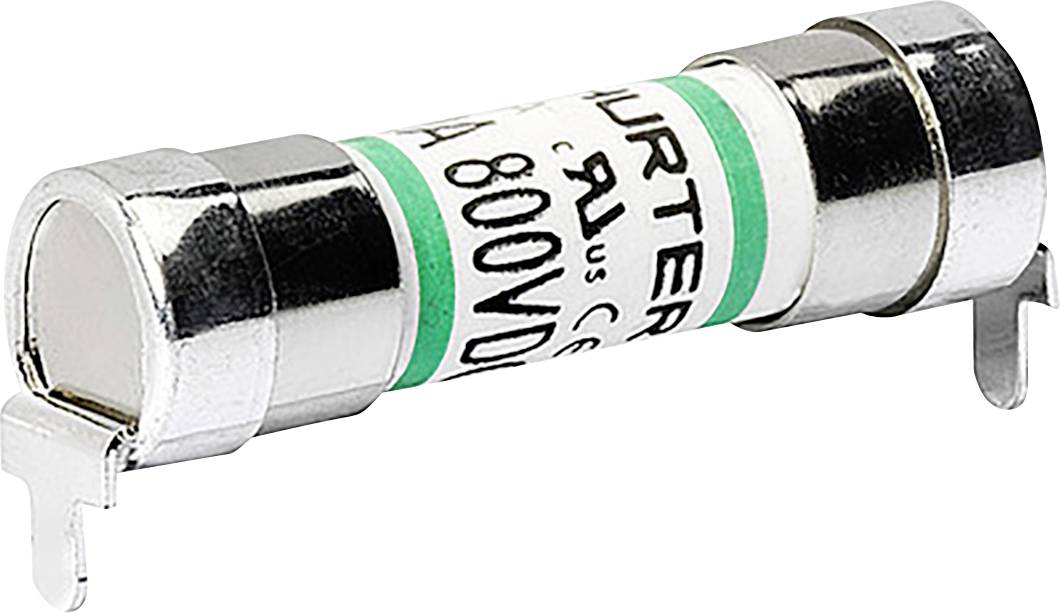 Eine metallgehäuste Sicherung mit der Markierung '800V'.