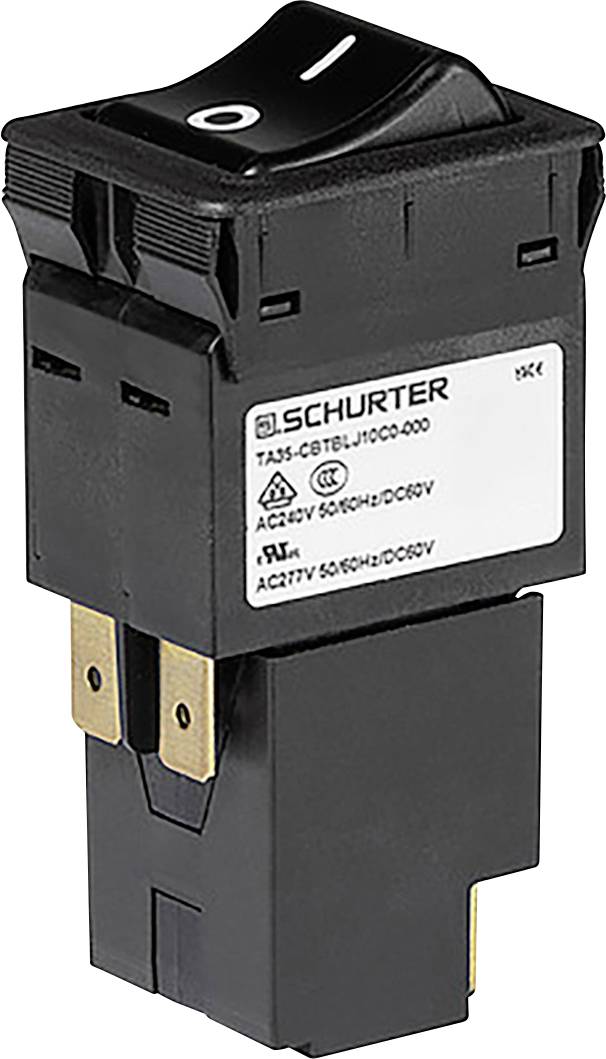 Ein schwarzer und weißer Elektroschalter mit der Beschriftung 
