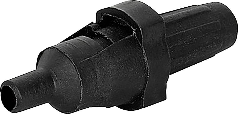 Ein schwarzes Plastikventil mit gerippten Details, wahrscheinlich für Bewässerungssysteme oder Fluidmanagement verwendet, auf einem einfarbigen Hintergrund abgebildet.