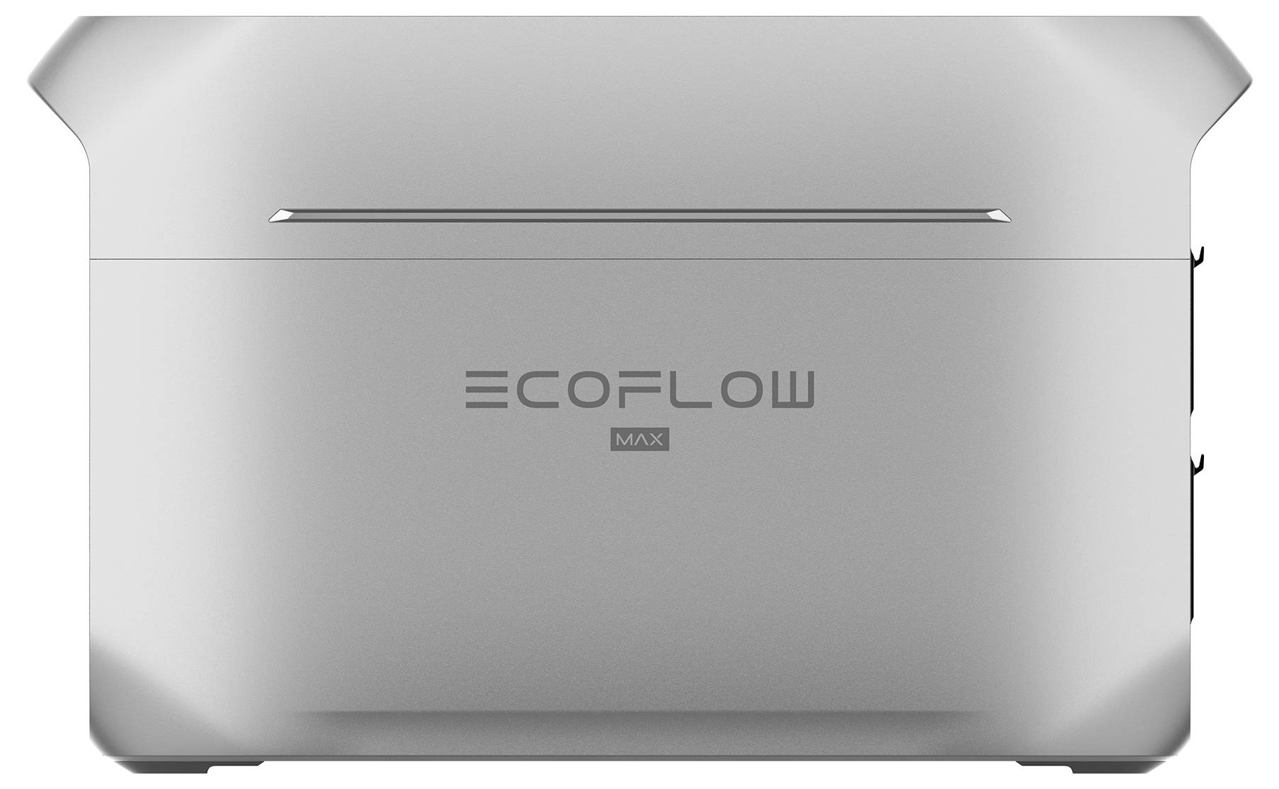 EcoFlow Powerstation mit elegantem, silbernem Design und dem Logo 'ECOFLOW MAX' auf der Vorderseite.