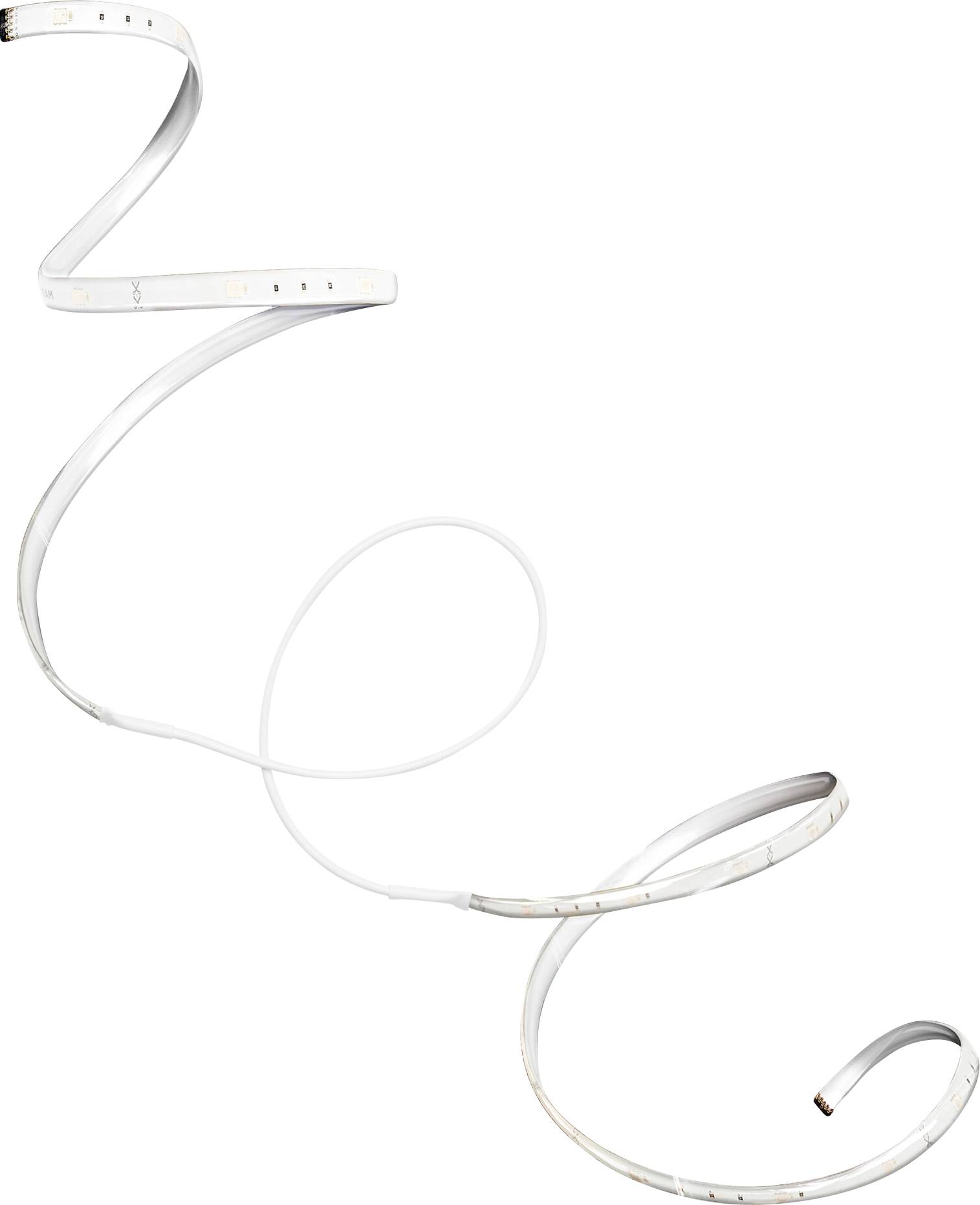 Ein aufgerolltes weißes LED-Streifenlicht mit kleinen, gleichmäßig angeordneten Glühbirnen, konzipiert für flexible und anpassungsfähige Beleuchtungslösungen.