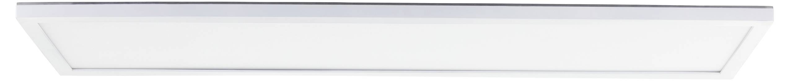 Eine rechteckige LED-Deckenleuchte mit einem schlanken, weißen Rahmen und glatter Oberfläche, konzipiert für moderne Innenräume.