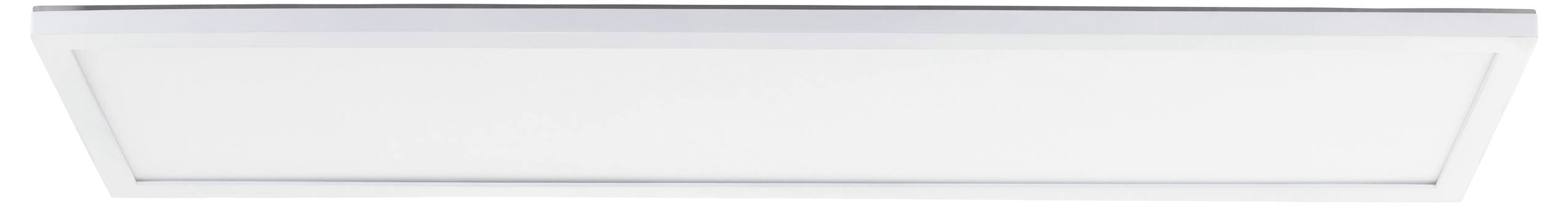 Rechteckige weiße LED-Panelleuchte mit silbernem Rahmen, die typischerweise für Deckeninstallationen in Büros oder gewerblichen Räumen verwendet wird.