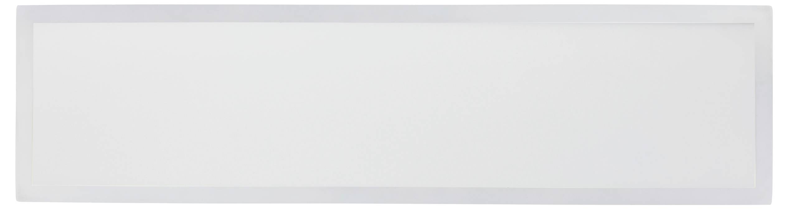 Eine rechteckige weiße LED-Panelleuchte, umrahmt von einem dünnen weißen Rand, konzipiert für die Deckeninstallation und eine moderne Beleuchtungslösung.