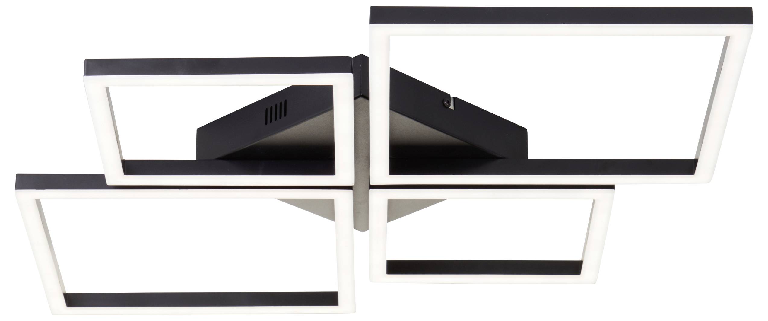 Eine moderne Deckenleuchte mit vier sich verschachtelenden rechteckigen Rahmen, die ein schlankes Design in Schwarz und Weiß aufweist.