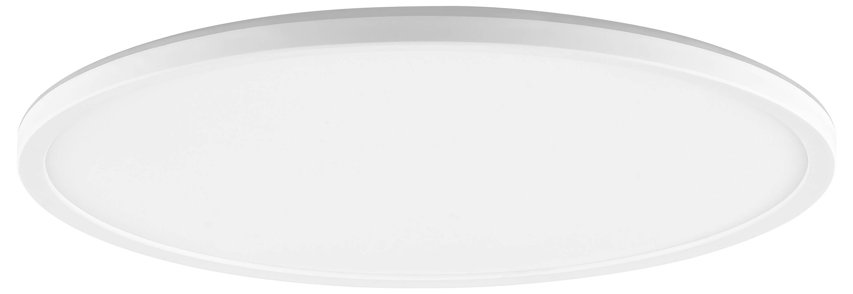 Runde weiße Deckenlampe mit glatter Oberfläche und minimalistischem Design.