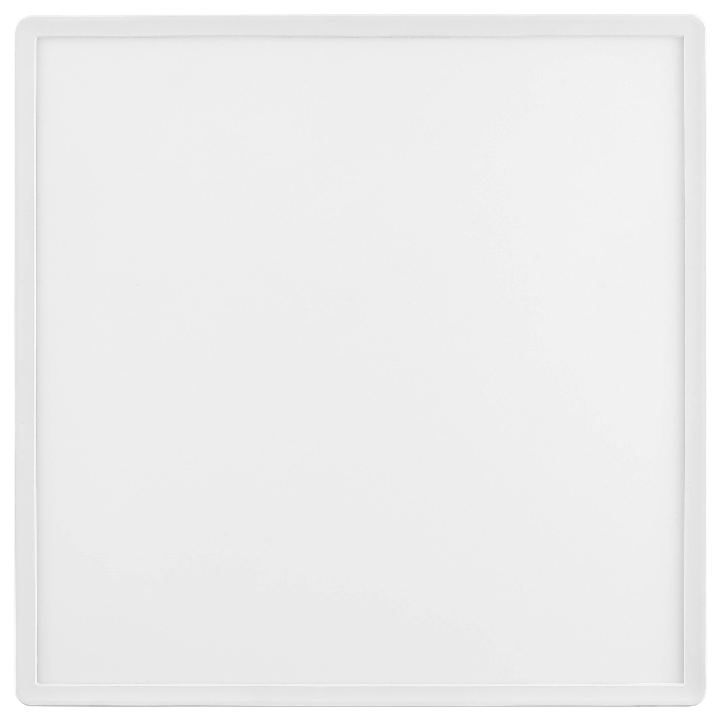 Ein quadratisches weißes LED-Paneel mit dünnem Rahmen, für die Deckenmontage in modernen Räumen konzipiert, das eine helle, gleichmäßige Beleuchtung bietet.