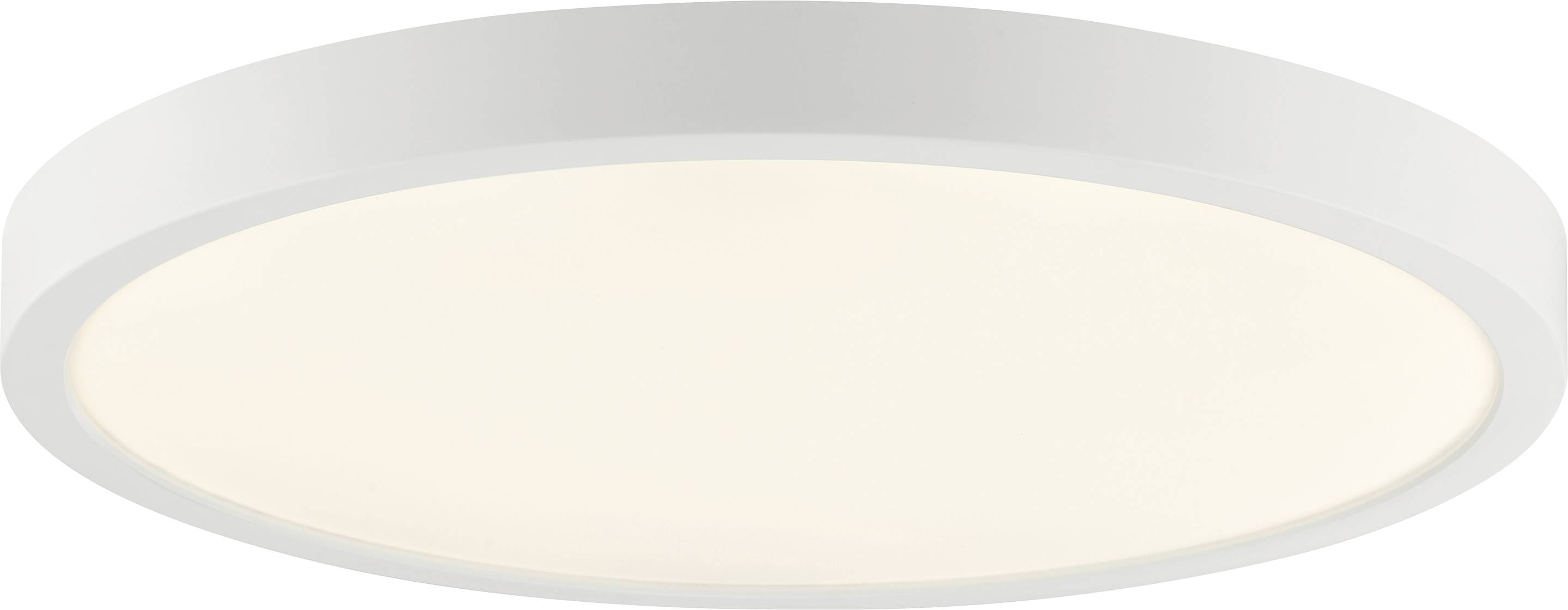 Eine runde, weiße Deckenleuchte mit einer glatten, leuchtenden Oberfläche.