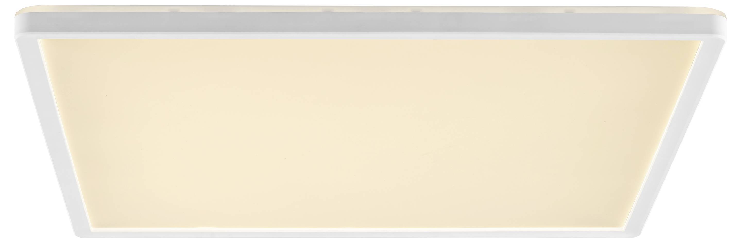 Eine rechteckige Deckenleuchte mit einem weichen, warmen Schein.