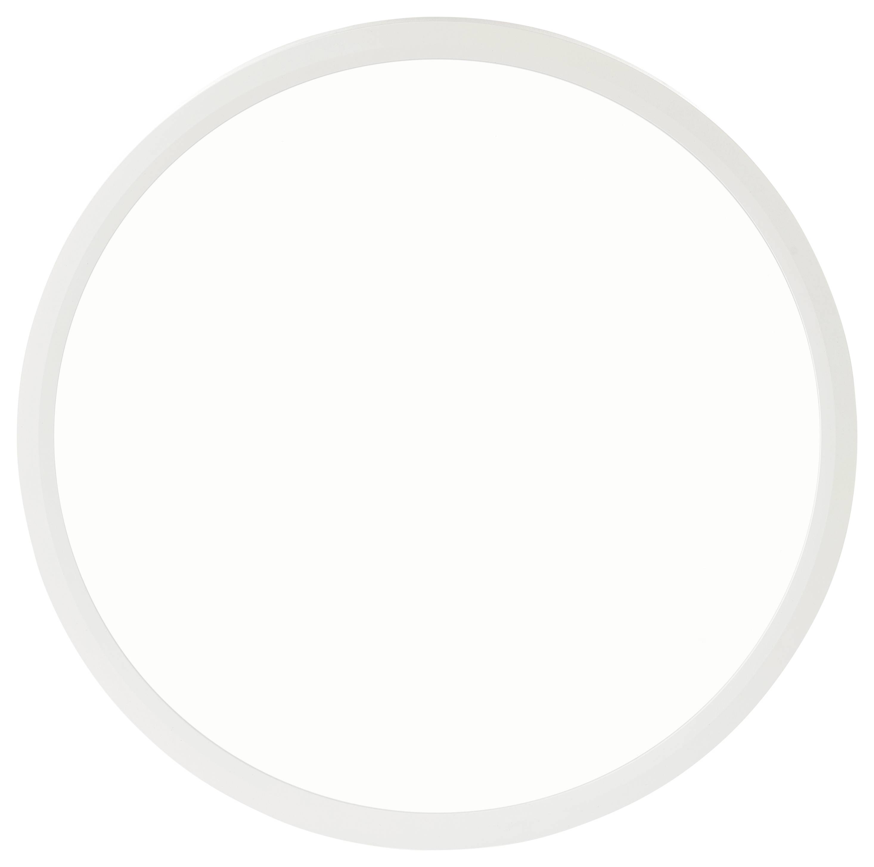 Eine schlichte, weiße kreisförmige Oberfläche mit einem hellgrauen Rand, die an eine minimalistische Uhr oder einen einfachen runden Teller erinnert.