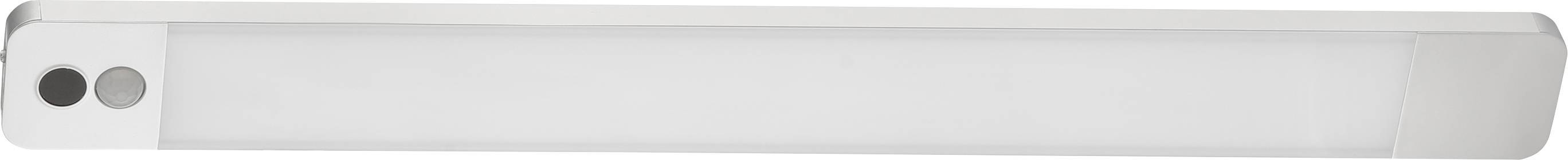 Eine lange, rechteckige Leuchte mit zwei sichtbaren Tasten an einem Ende. Die Leuchte verfügt über ein schlankes, modernes Design.