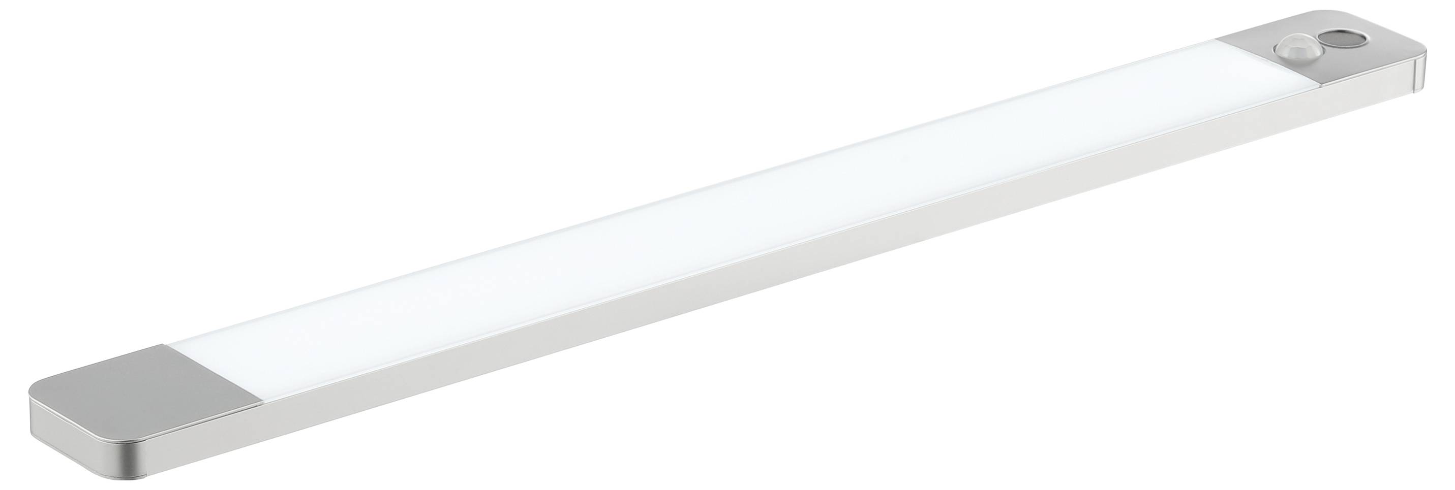 Eine elegante, moderne LED-Leuchte mit silbernem Rahmen, geeignet für Unterbauleuchten oder Arbeitsplatzbeleuchtung.