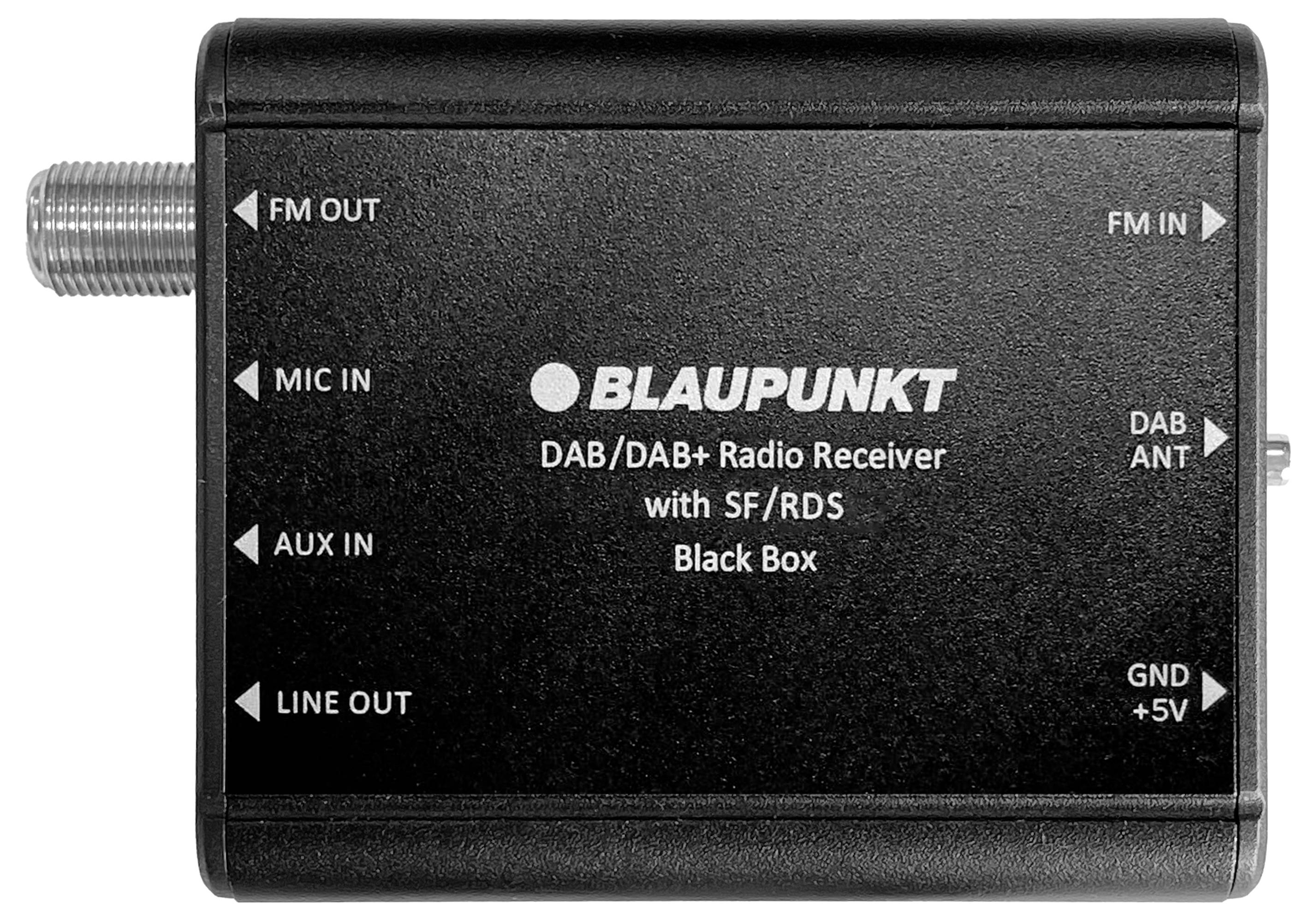 Eine kompakte schwarze Kiste mit der Bezeichnung „Blaupunkt DAB/DAB+ Radioempfänger