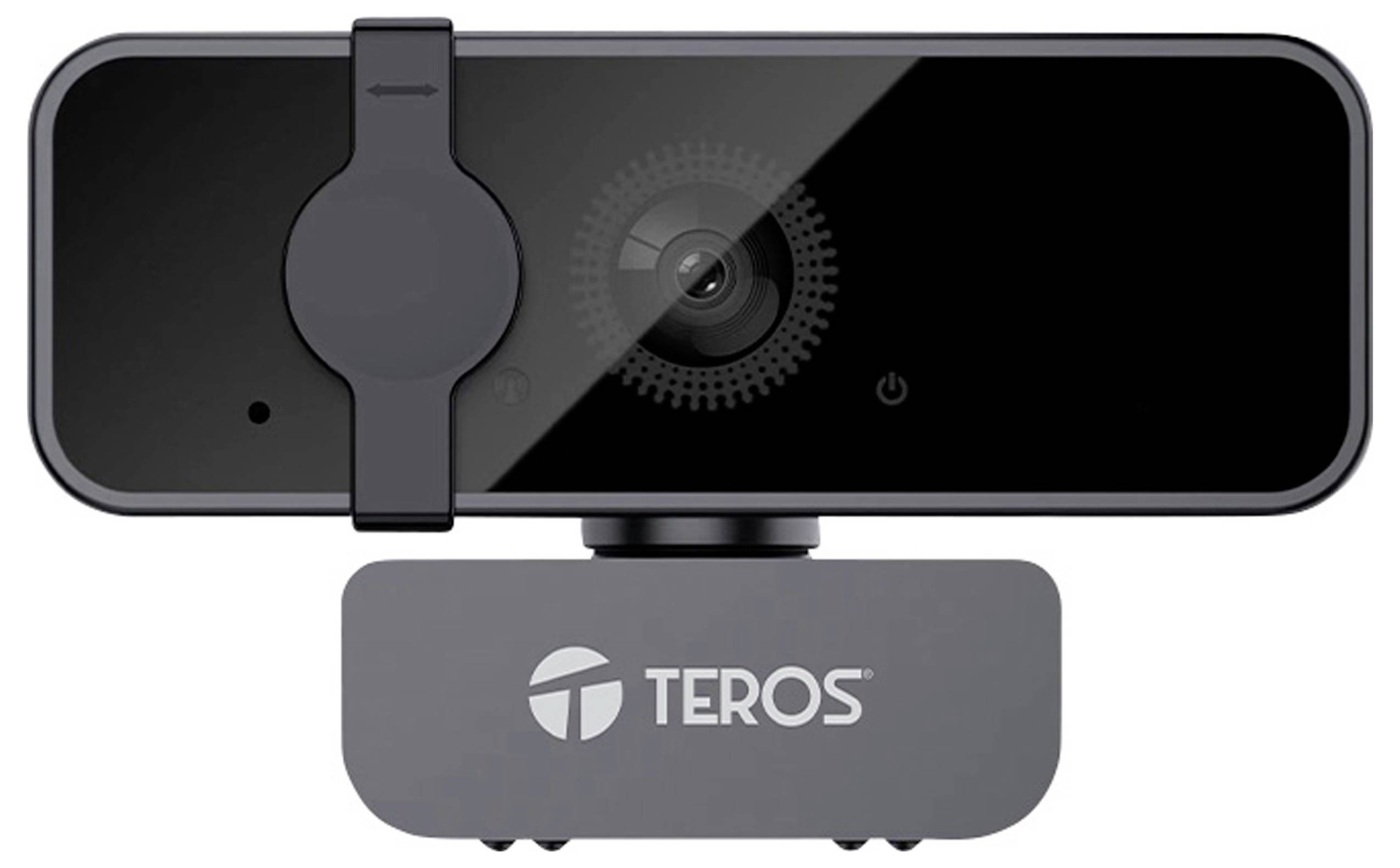 Eine schwarze Webcam mit einer Objektivabdeckung und „TEROS