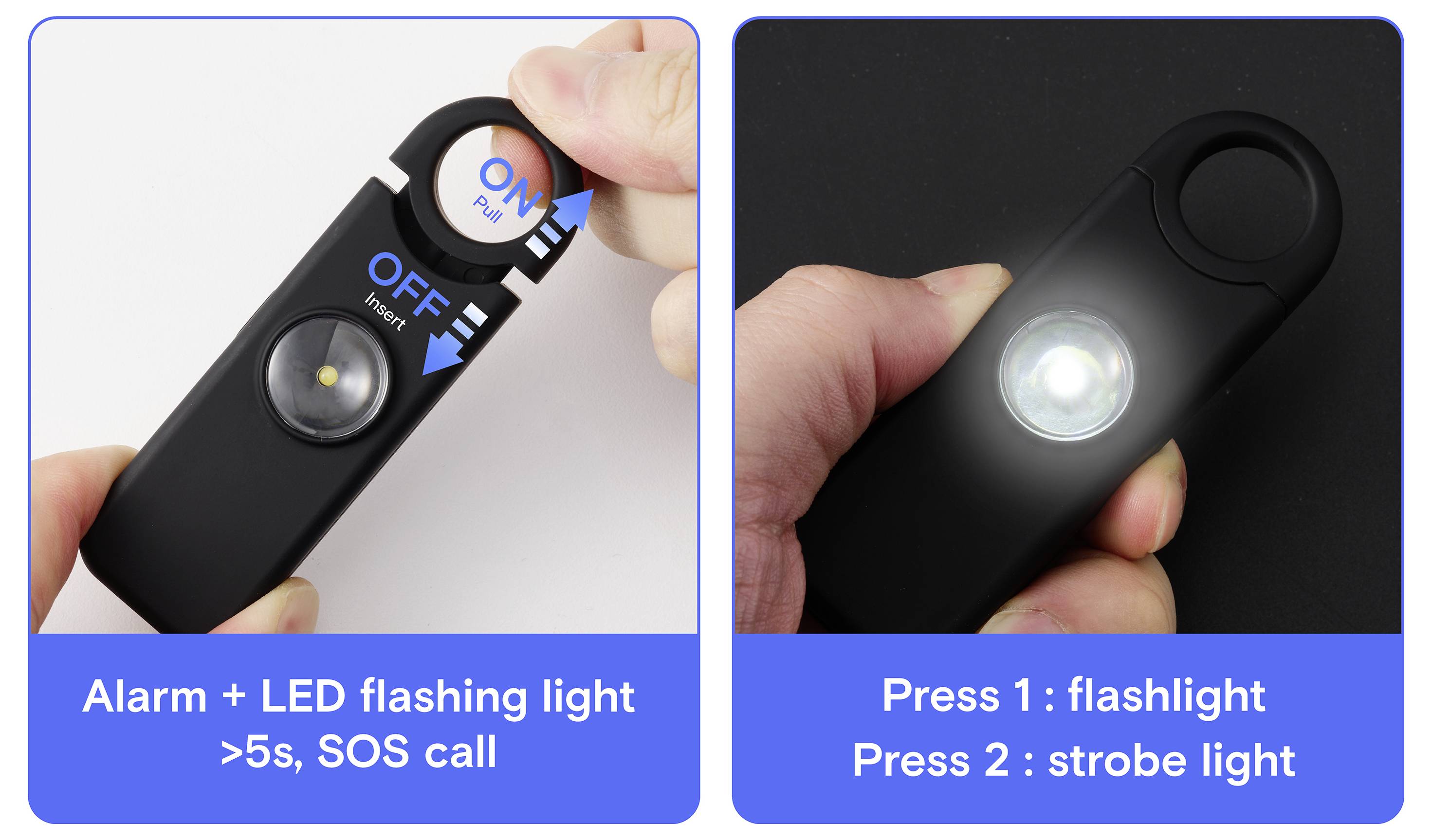 Sygonix Taschenalarm Schwarz mit LED 130 dB SY-7187884