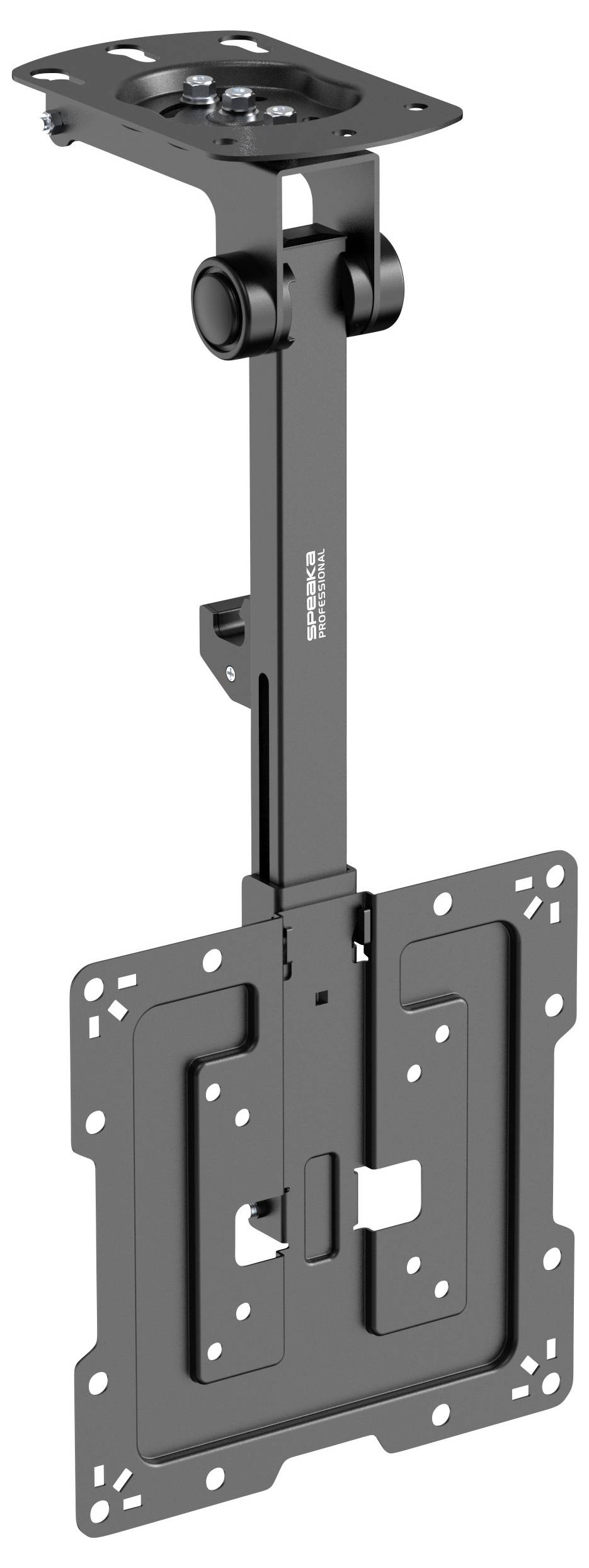 Verstellbare Metall-Wandhalterung für Fernseher mit VESA-Platte und vertikalem Stützarm zum Befestigen einer Flachbildanzeige an der Wand.