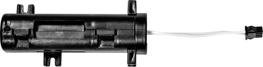 Eine schwarze, zylindrische elektrische Komponente mit einem Kabel und Stecker, die wahrscheinlich für Konnektivität oder Stromversorgung in elektronischen Geräten verwendet wird.