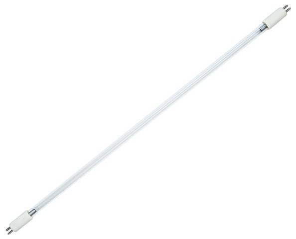 Eine lange, zylindrische Leuchtstoffröhre mit Metallverbindern an beiden Enden, die für Innenbeleuchtung verwendet wird.