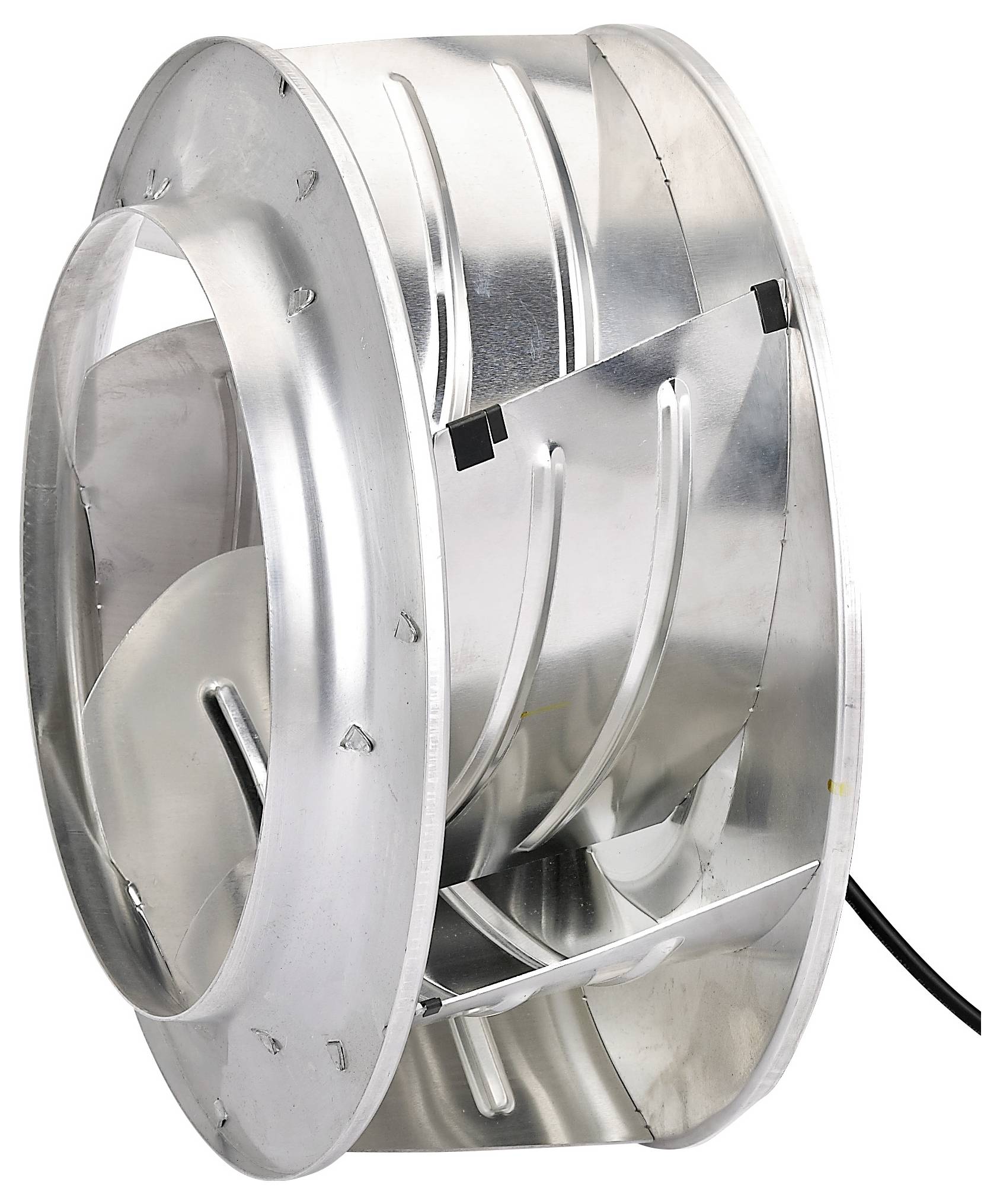 Aluminium-Zentrifugallüfter mit gekrümmten Schaufeln, entwickelt für Belüftungssysteme, mit kompakter und robuster Metallbauweise.