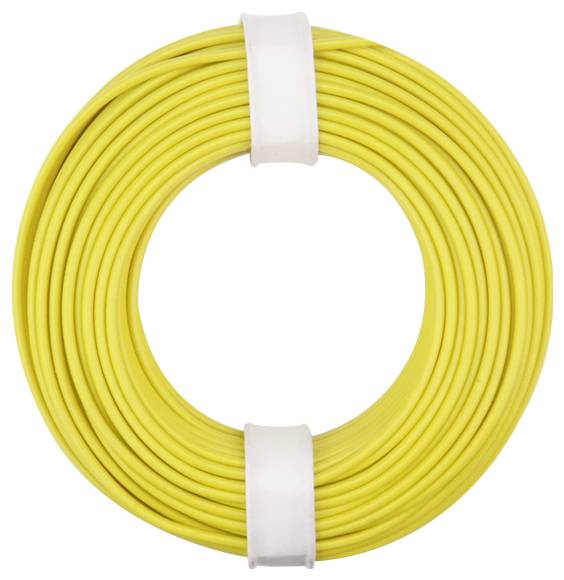 Ein gewickeltes gelbes Kabel, gesichert mit zwei weißen Riemen.