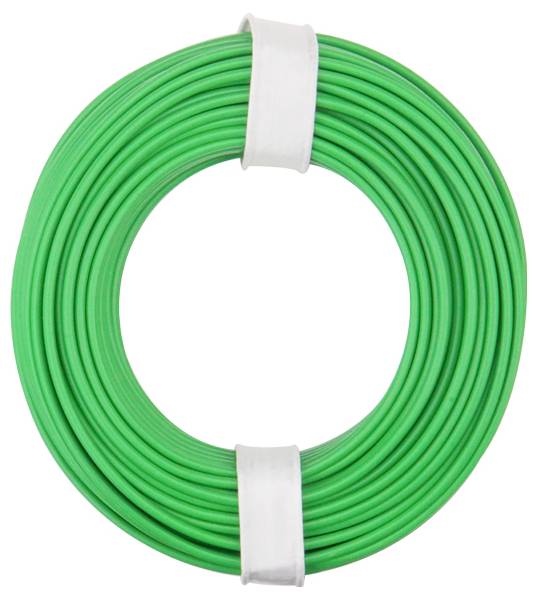 Grünes gewickeltes elektrisches Kabel, gesichert mit weißen Befestigungsriemen