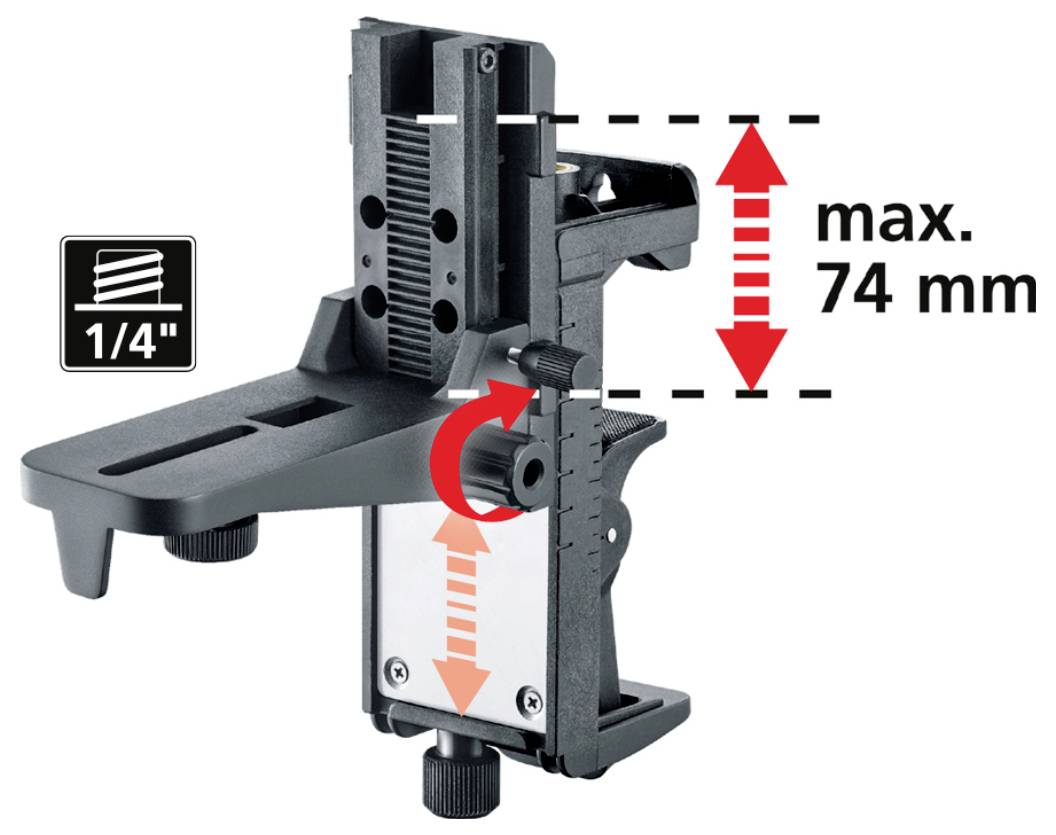 Handyhalterung mit verstellbarer Klemme, unterstützt Geräte bis zu 74 mm Breite. Inklusive 1/4-Zoll-Schraubenbefestigung und drehbarem Knopf zur Anpassung.