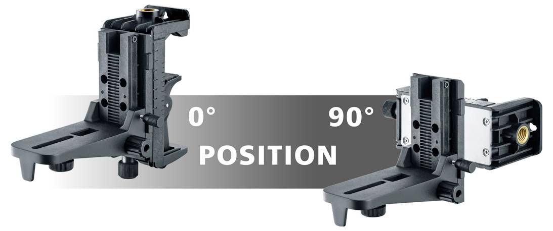 Schraubzange in zwei Positionen dargestellt: links bei 0° und rechts bei 90°, welche die verstellbaren Winkel für präzise Positionierung demonstriert.