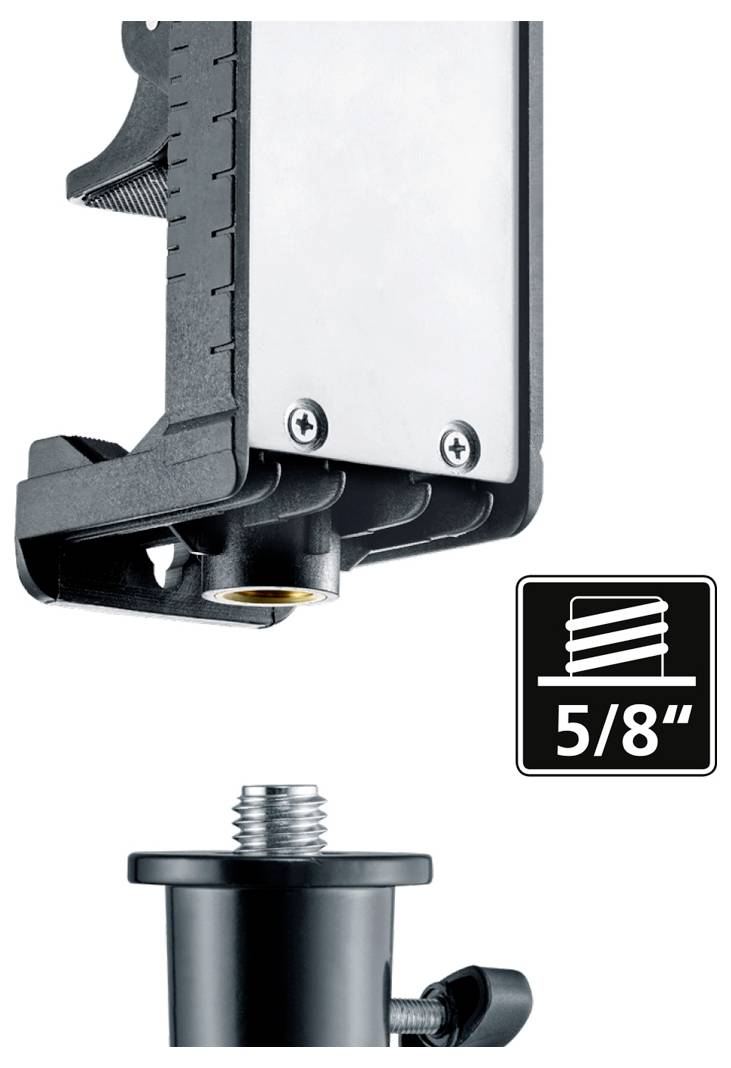 Eine Metallklemmhalterung mit einer 5/8-Zoll-Gewindeschraube, entwickelt zum Verbinden von Geräten oder Ausrüstung mit Ständern oder Halterungen.