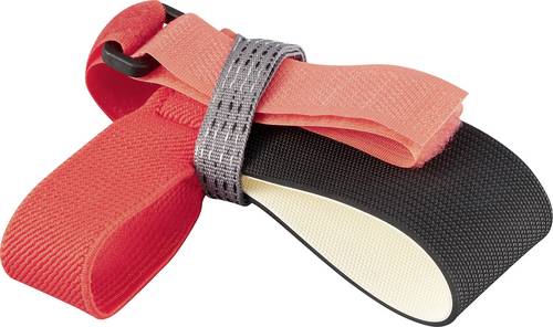 TRU COMPONENTS ESD-Dauerfersenband 1 St. Schwarz/Rot Klettverschluss, silbernes Gurtband, Schwarz/R