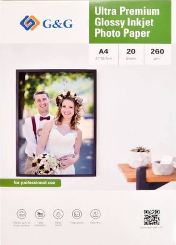 G&G Ultra-Premium Fotopapier 20 Blatt DIN-A4 21 x 29,7 cm hochglänzend 260g/m² - das Papier für Pr