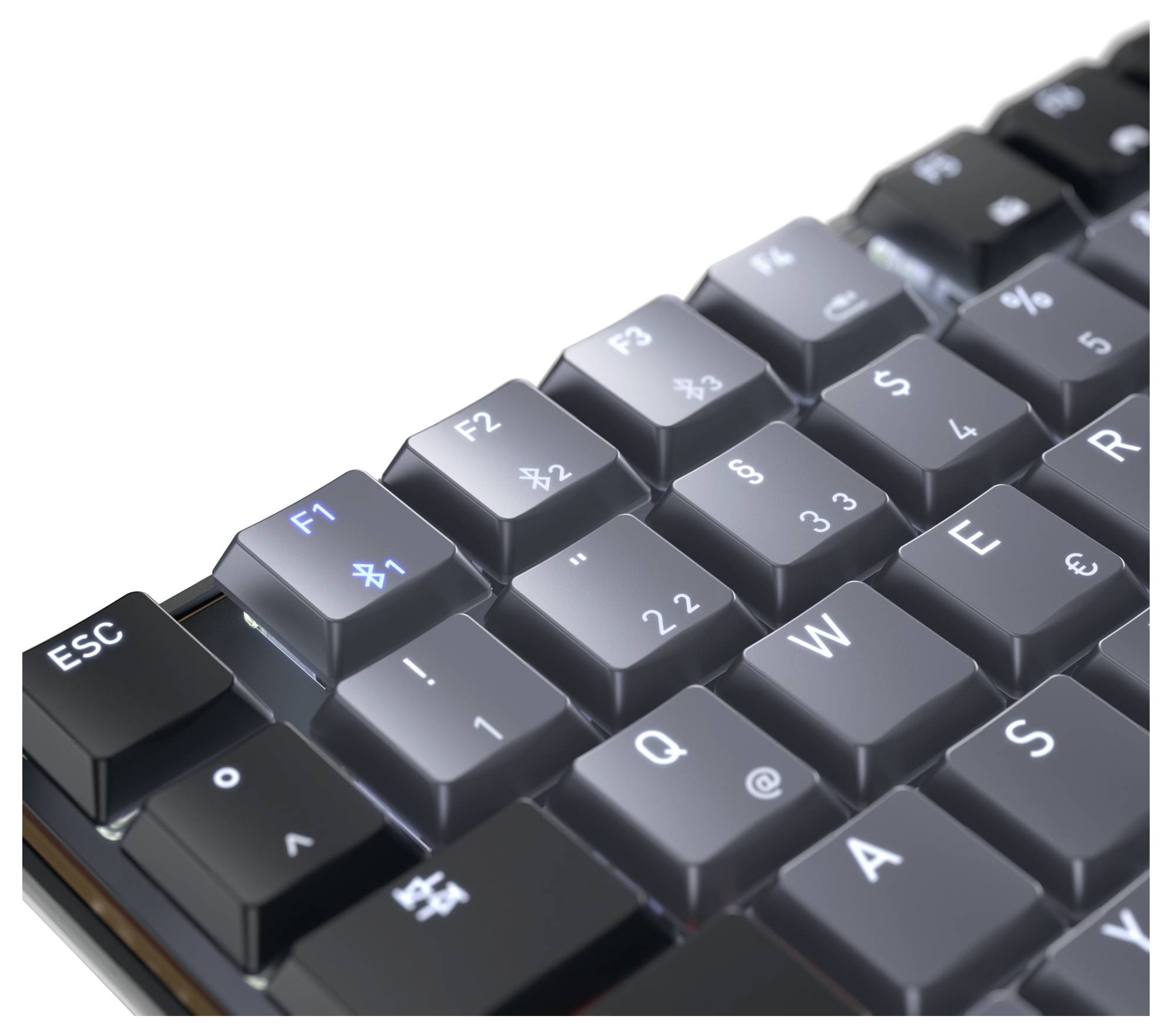 Eine Nahaufnahme einer schwarzen Computertastatur, die die Tasten „Esc