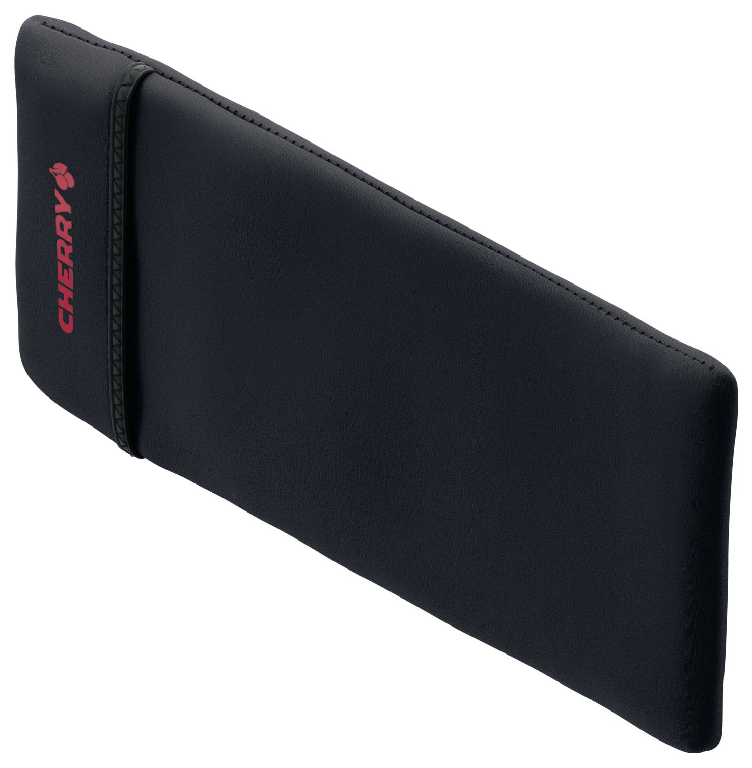 Eine schwarze ergonomische Handgelenkstütze mit dem Markennamen „CHERRY