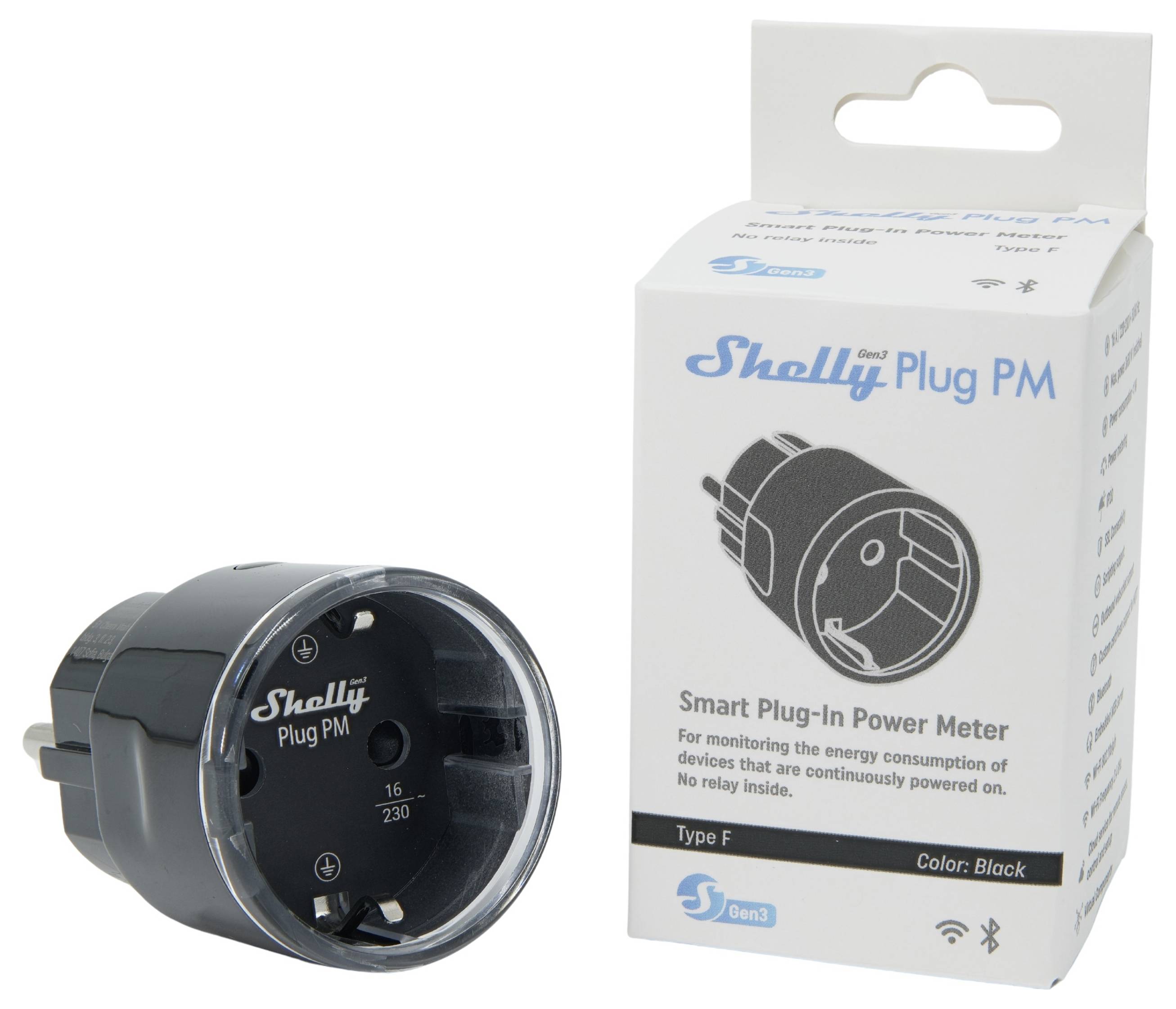 Shelly Plug PM Gen3 Black Funk-Steckdose Wi-Fi, Bluetooth